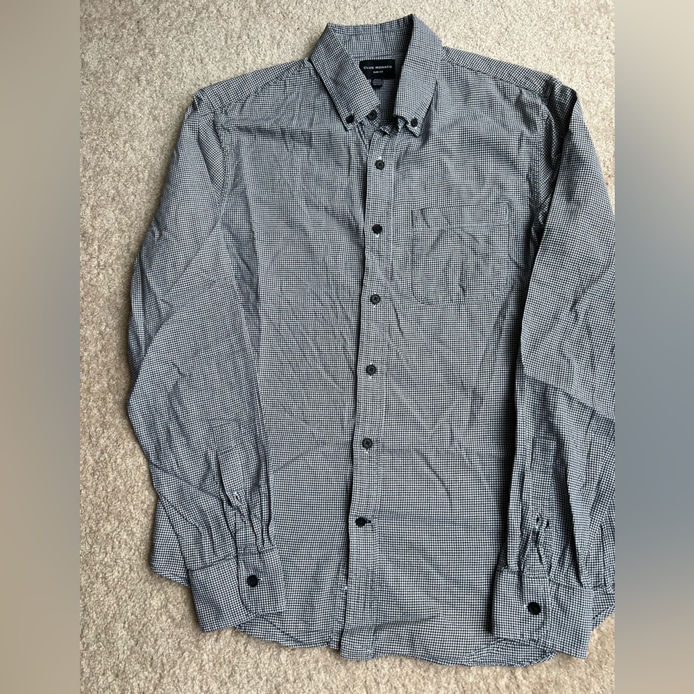 2 for &45/ Men's Club Monaco Black and White Patterned Shirt